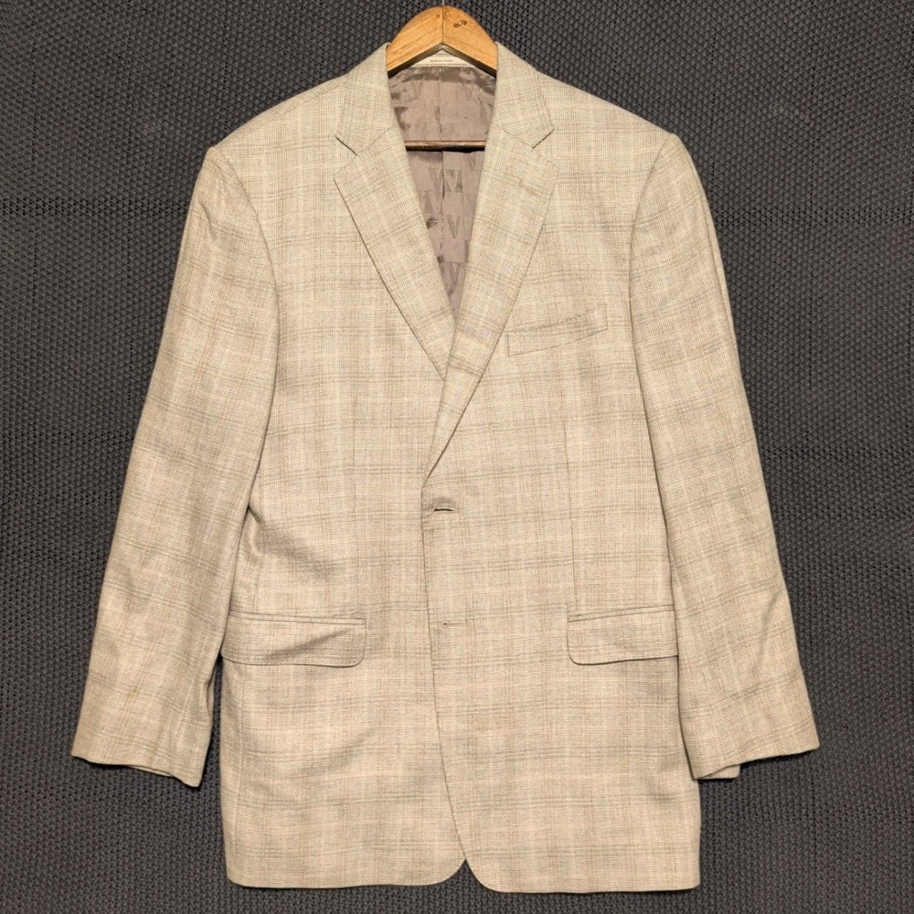 Versace‎ Collection Blazer Mens 56 Beige Silk Wool Glen Plaid Sport Coat V1KA003